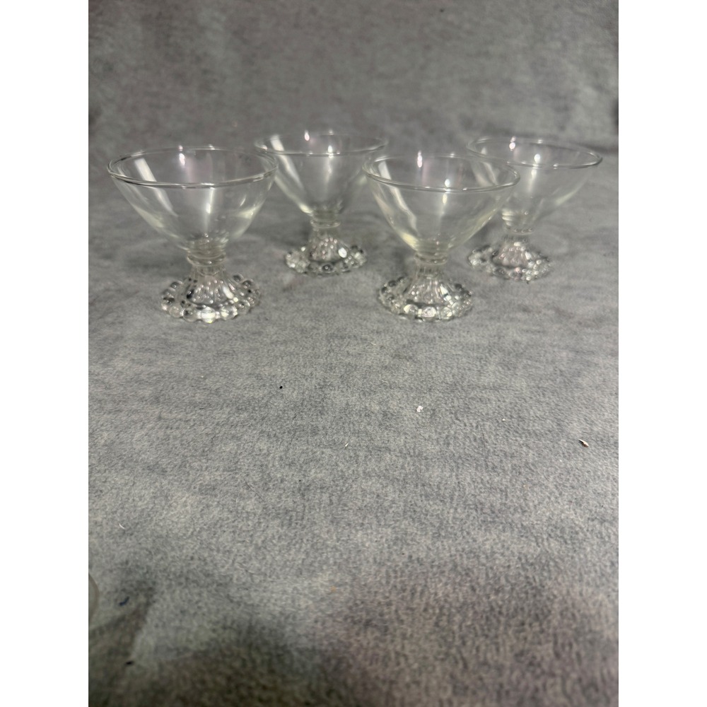 Vintage Booped Edge Clear Glass Sherbet Dessert‎ Bowls Stemmed Set of 4 3in Tall